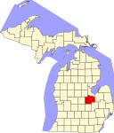 Map of Michigan highlighting Saginaw County